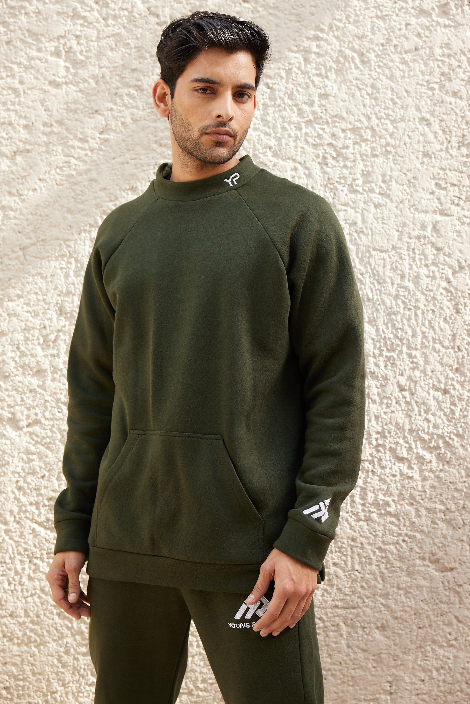 Olive Green Round-Collar Jumper - Young Pumped