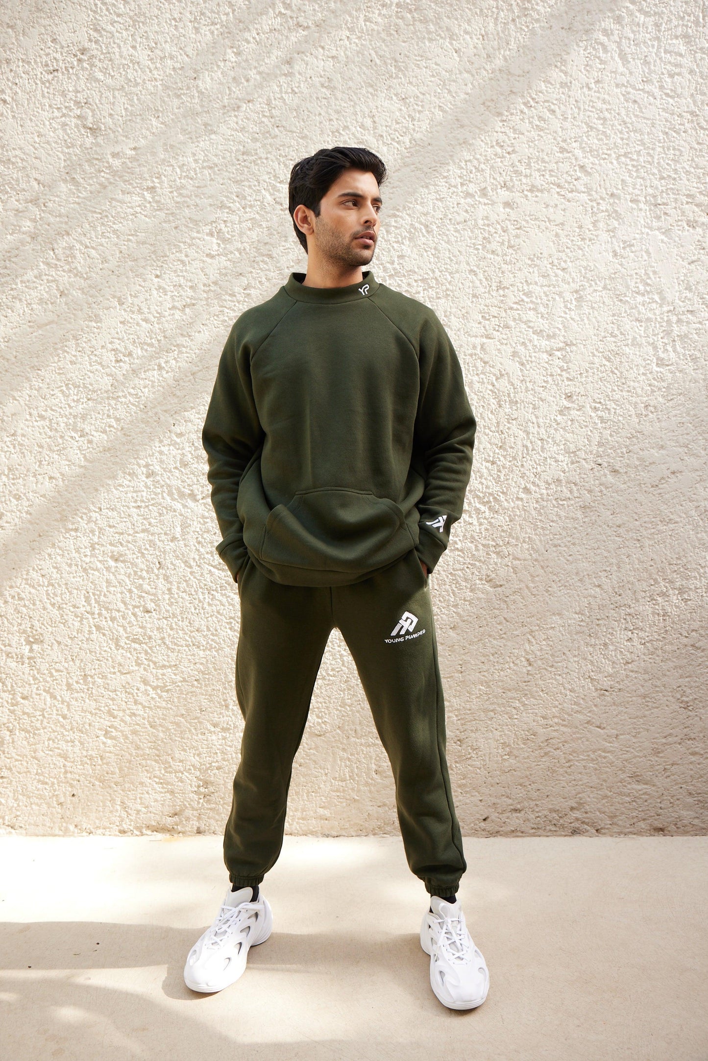 Olive Green Round-Collar Jumper - Young Pumped