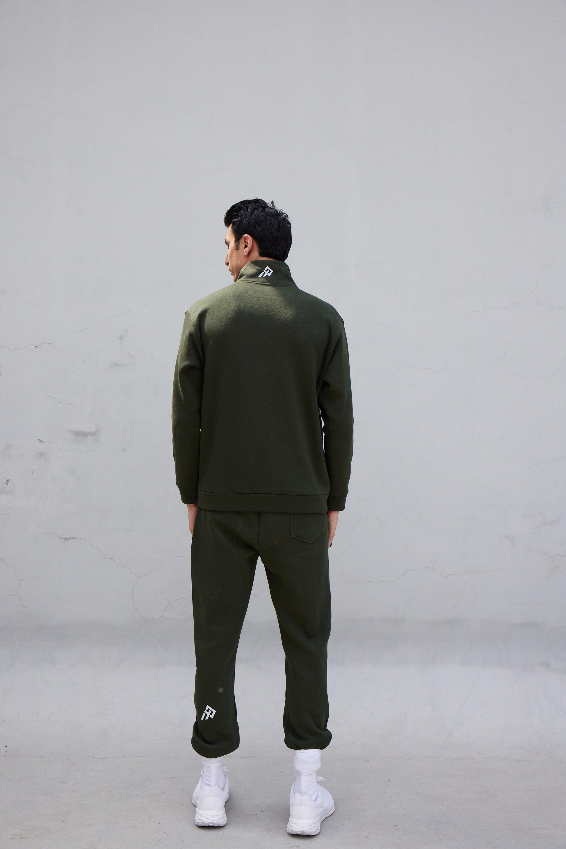 Olive Green Zip-Top Jumper - Young Pumped