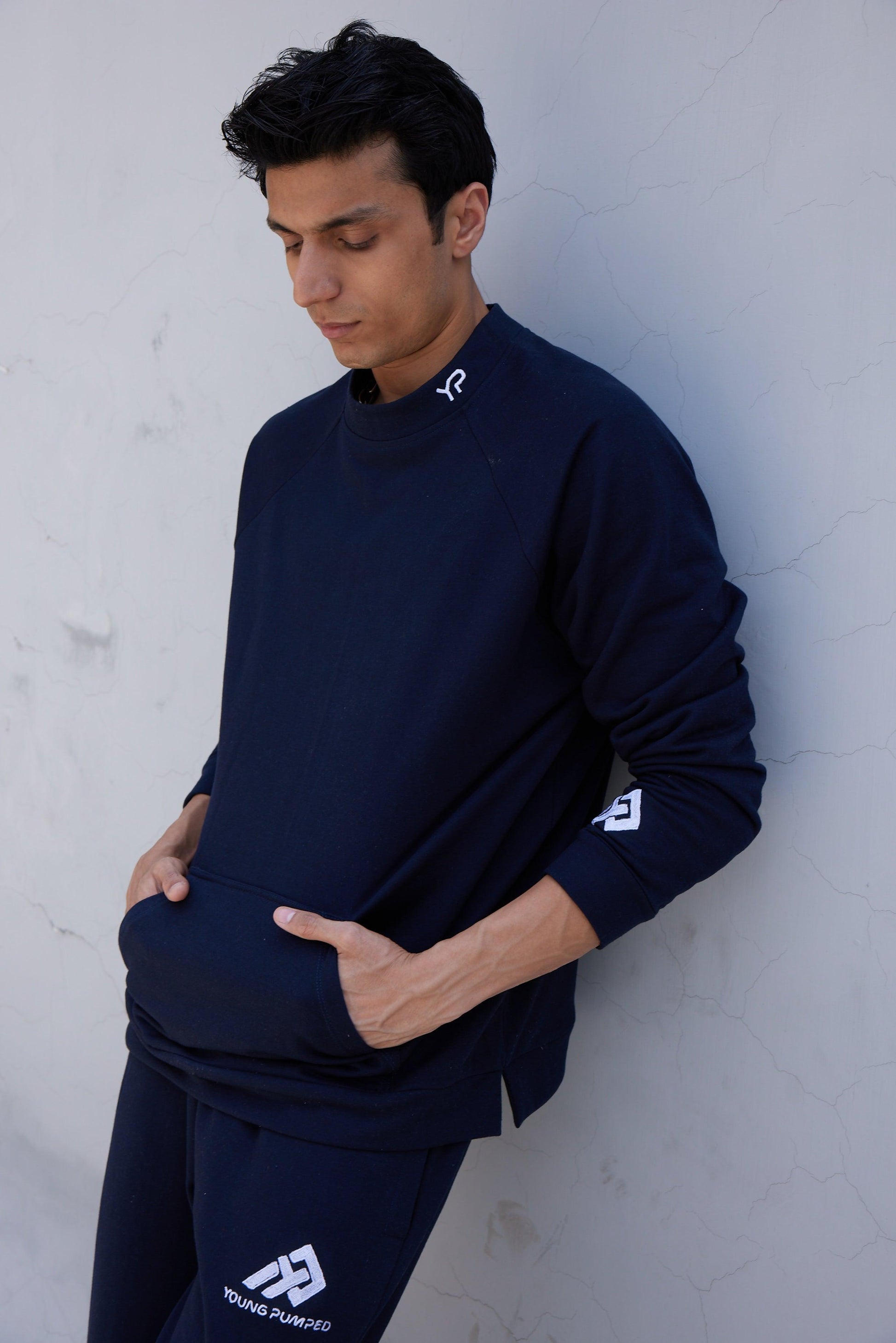 Dark Blue Round-Collar Jumper - Young Pumped